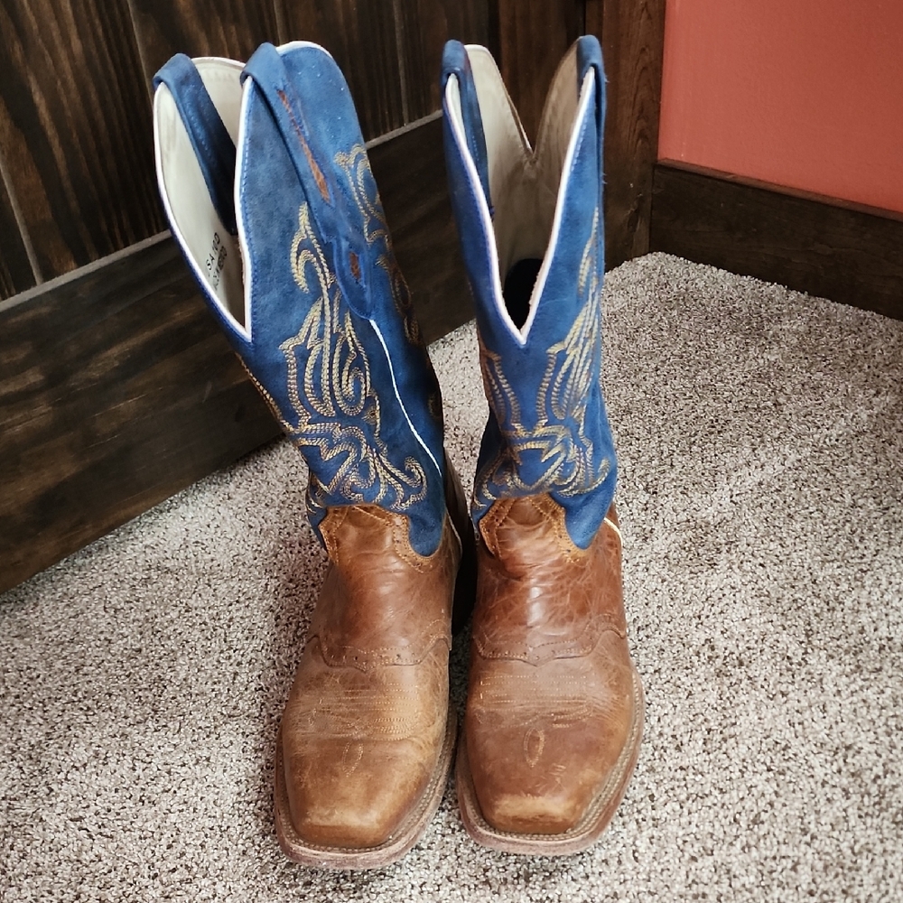 J.B. Dillon Rustic Brown and Vibrant Blue Cowboy Boots
